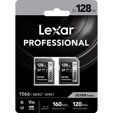 Lexar 128GB Professional 1066x UHS-I SDXC Memory Card (SILVER Series, 2-Pack)