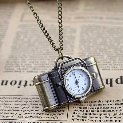 Feelontop Vintage Style Camera Shape Pocket Watch Necklace