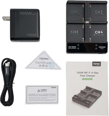 Accsoon TopRig 100W 4-Bay NP-F Fast Charger Kit with 100W Cable, PD 100W Power Adapter