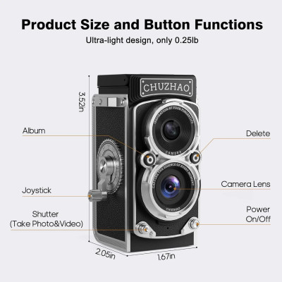 CHUZHAO Vintage Dual Lens Portable Reflex Digital Camera, 12MP