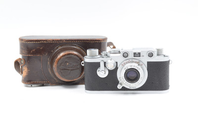 Pre-Owned - Leica IIIf Red Dial D.R.P. Rangefinder Film Camera w/ Elmar 5cm f/3.5  & leather case Made in 1956 Germany