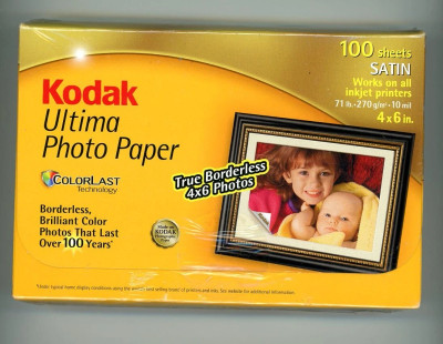 2pack Kodak 4x6 Ultima Inkjet paper Satin, 10mil, 100 sheets