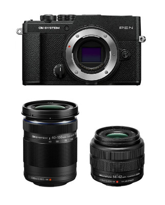 OM SYSTEM - PEN Mirrorless Camera with 14-42mm III and 40-150mm R Lenses (Silver)