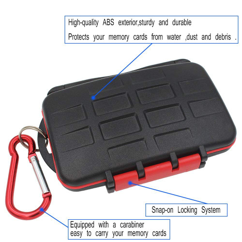 Partstec Waterproof Memory Card Case Micro SD/TF/SD/XD/CF/XQD Cards 27 Slots with Carabiner