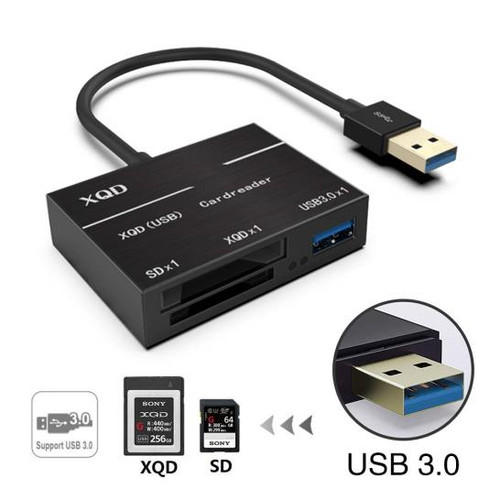 XQD/SD Card Reader Adapter, USB 3.0 Portable Flash Memory Card Reader 500MB/s