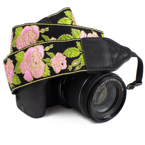 Perri's Leathers CSJ-50 2" Jacquard Camera Strap, Pink Roses