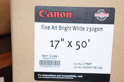 Fine Art Bright White Paper, 230 Gsm, 17" X 50 Feet, Roll