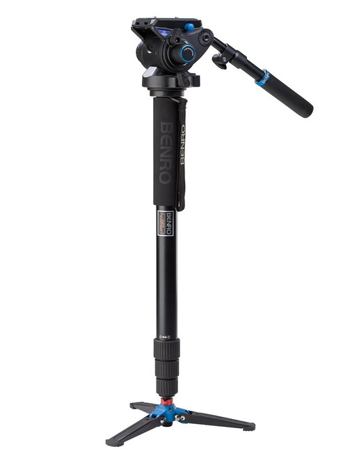 Benro A48TDS6 Monopod with 3-Leg Locking Base and S6 Head, 4 Leg Sections, Twist Lock Leg Release (Black)