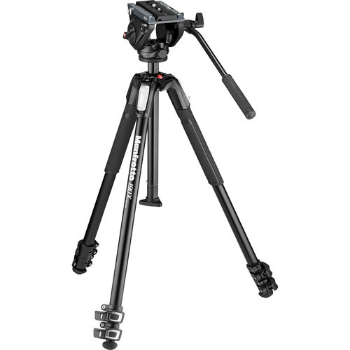 Manfrotto - MT190X3 3-Section Aluminum Tripod with MVH500AH Fluid Head Hybrid Video Kit