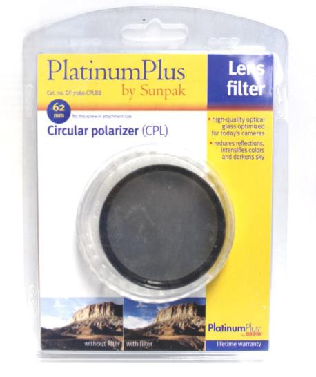 Sunpak 62mm Platinum Plus CPL Circular Polarizer Glass Filter