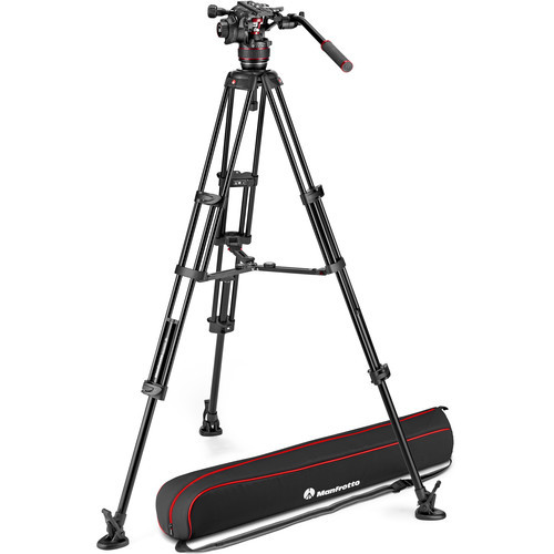 Manfrotto - 608 Nitrotech Fluid Video Head and Aluminum Twin Leg Tripod with Ground Spreader