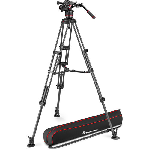 Manfrotto - 608 Nitrotech Fluid Video Head and Carbon Fiber Twin Leg Tripod with Ground Spreader