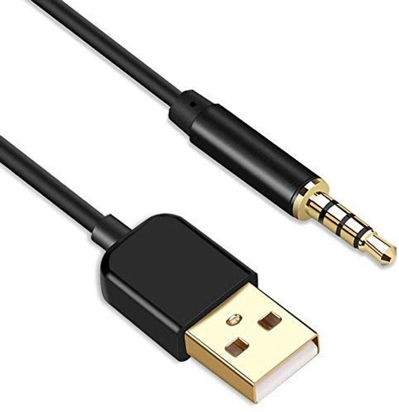 AGPTEK 3.5mm Male Jack to USB Charge and Data Cable for iPod Shuffle, SYRYN Waterproof MP3 Player, Headphones, Black