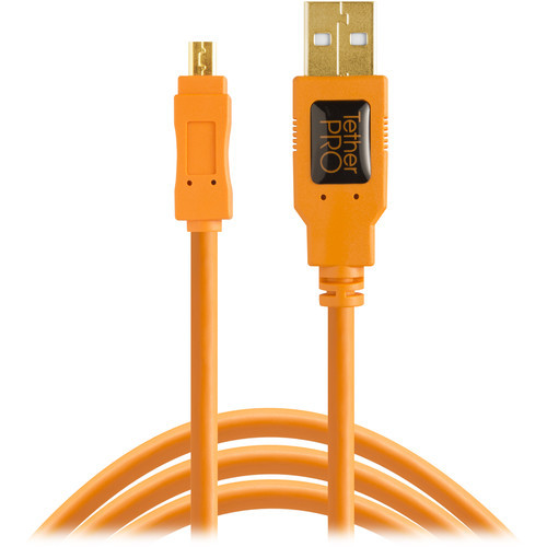 Tether Tools TetherPro USB 2.0 Type-A Male to Mini-B 8-Pin Male Cable (15', Orange)