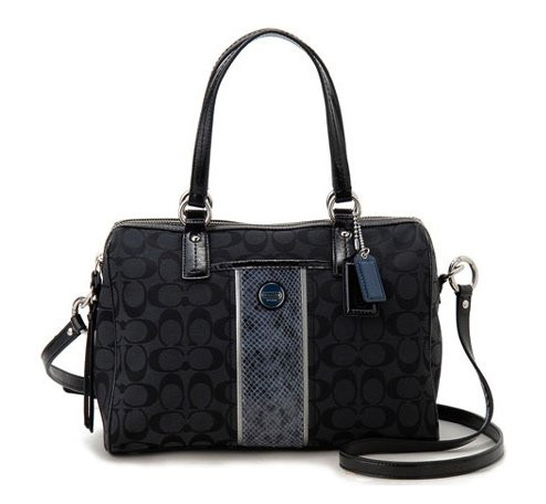 Coach 24884 Black & Grey Signature Stripe Python Satchel Handbag