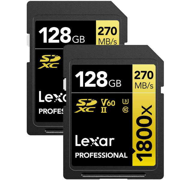 Lexar 128GB Professional 1800x UHS-II SDXC Memory Card (GOLD Series, 2-Pack)