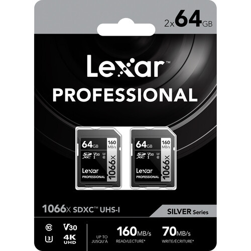 Lexar 64GB Professional 1066x UHS-I SDXC Memory Card (SILVER Series, 2-Pack)