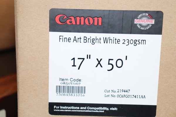 Canon Fine Art Bright White Paper, 230 Gsm, 17" X 50 Feet, Roll