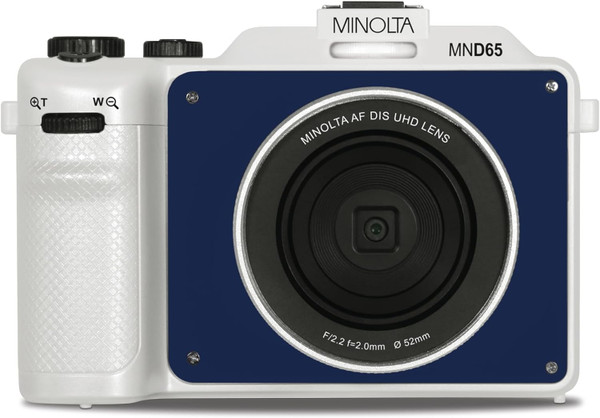 MIMINOLTA® MND65 56 MP Autofocus / 4K60FPS Ultra HD Camera w/WiFi (White Body, Black+Blue Faceplates)