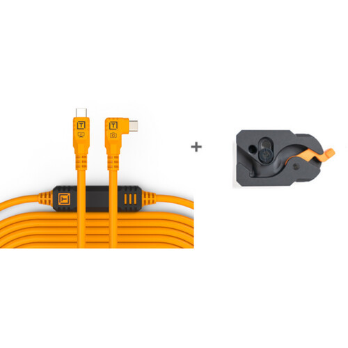 Tether Tools LeverLock & Optima Cable Kit (15', High-Visibility Orange, Right-Angle)
