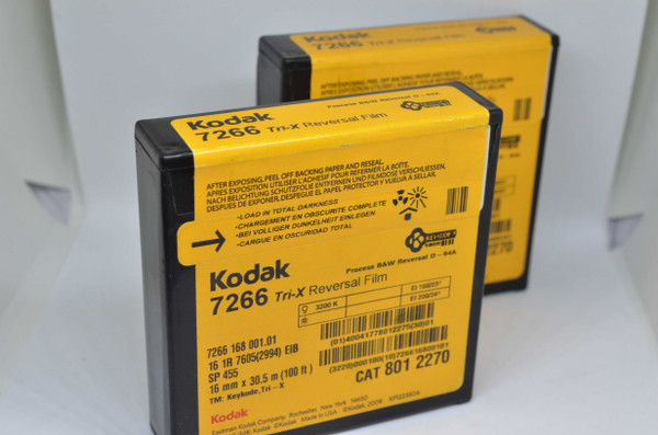 EXPIRED Kodak 16mm Tri-X Reversal film 100 foot,2 rolls, expiration unknown.