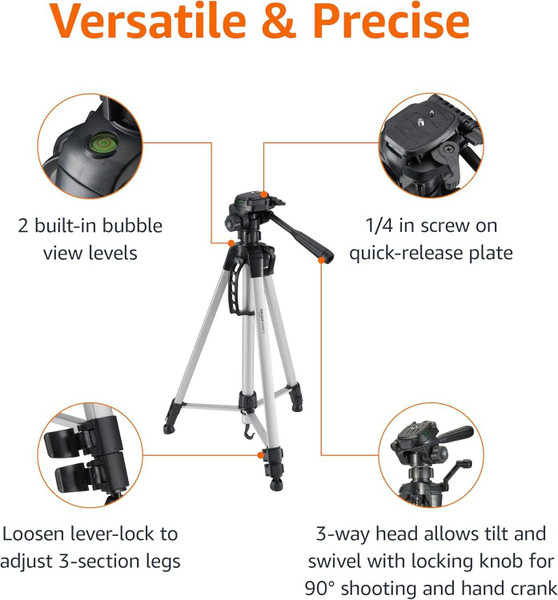 Pre-Owned - Amazon Basics 60-inch Lightweight DSLR Tripod with Bag, Black