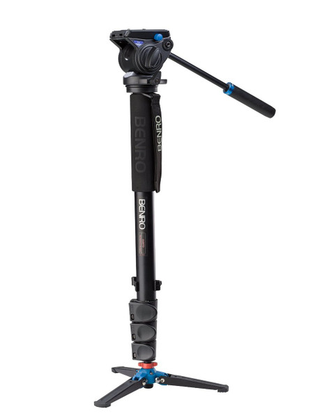 Benro A48FDS4 Monopod with 3-Leg Locking Base and S4 Head, 4 Leg Sections, Flip Lock Leg Release (Black)