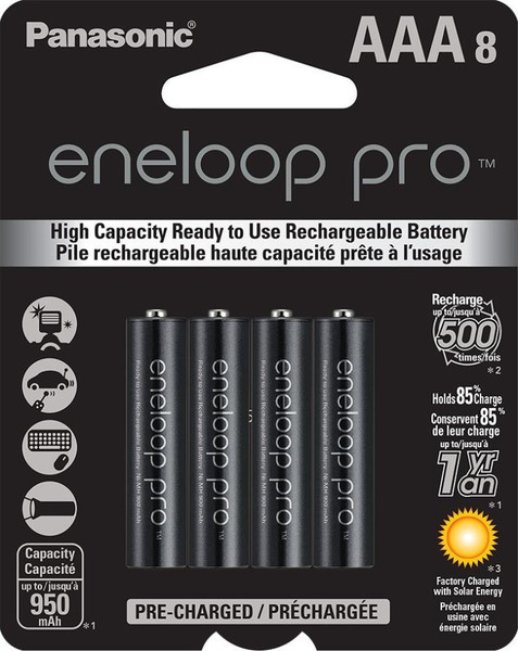 Panasonic - Eneloop Pro AAA (8 Pack, 950mAh) Ni-MH Pre-Charged Rechargeable Batteries