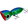 7-inch green pink and silver saltwater popper with high-flash finish for topwater strikes from tuna, mahi, and other pelagics.