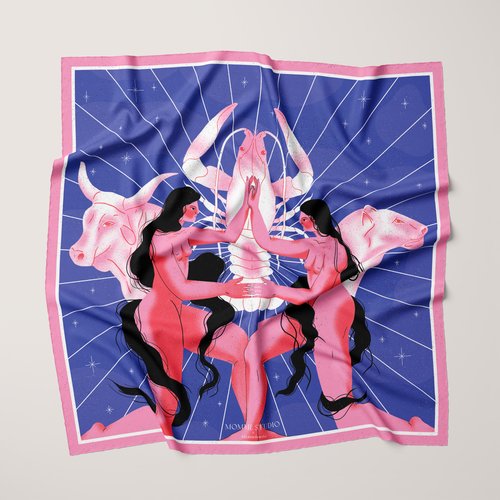 Silk Scarf, &quot;CASTOR and POLLUX&quot; - Bandana 45cm