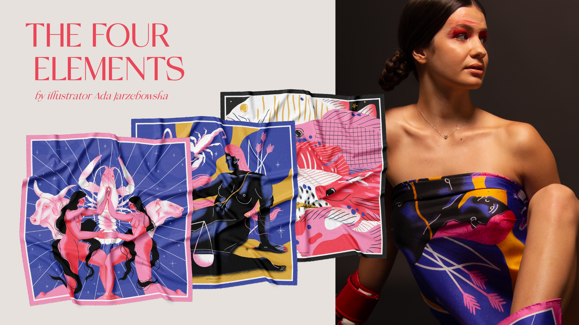 Silk Scarves Collection Story - Four Elements, Zodiac Theme, Fashion Accessory with Artistic Design