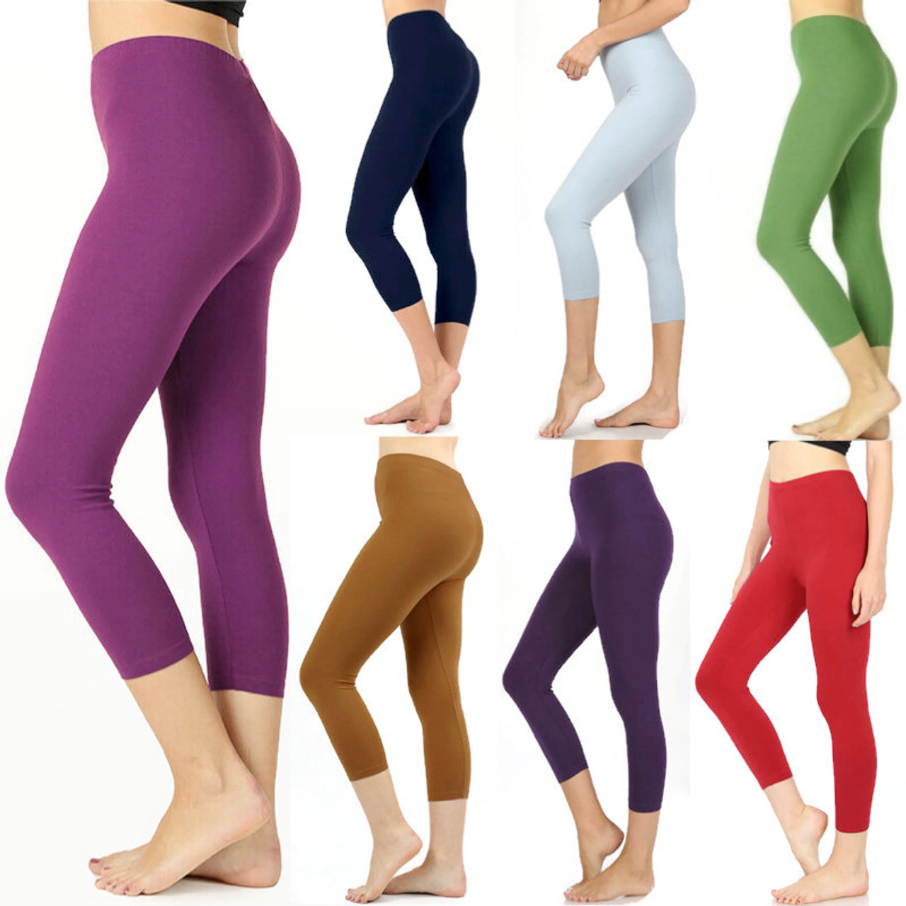 Zenana Premium Cotton Capri Leggings Multiple Solid Colors Womens