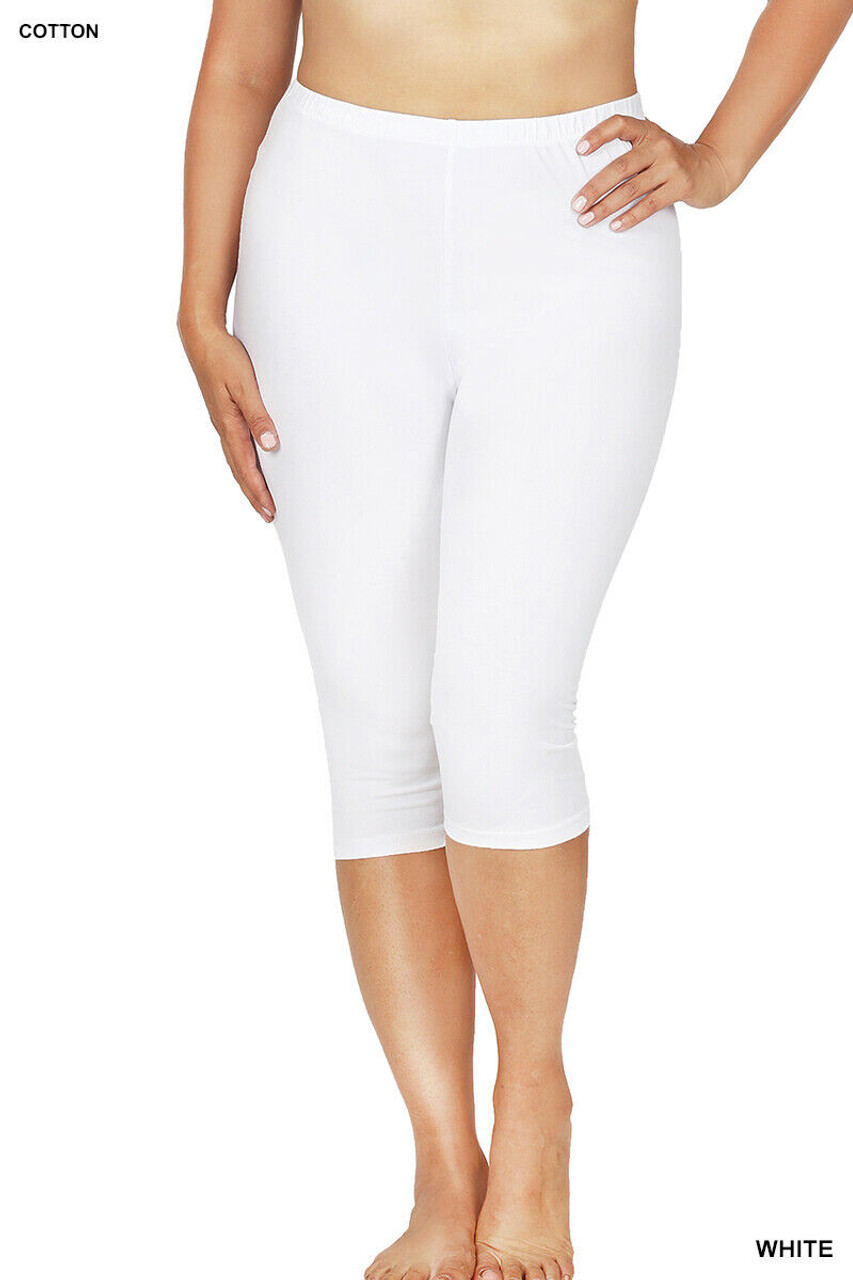 Women & Plus Soft Cotton Active Stretch Capri Length Lightweight Leggings :  2PK-White/White (Capri Length), 2X 