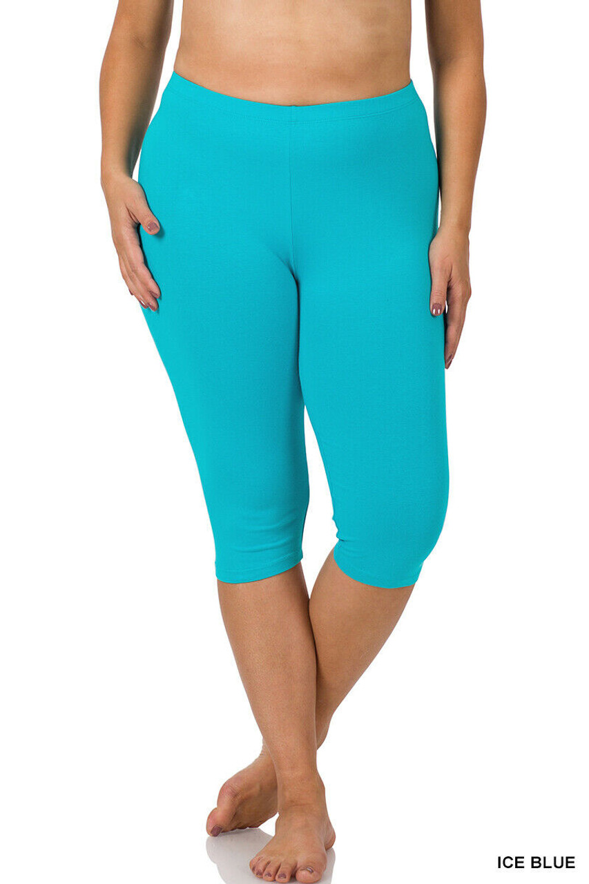 Zenana Premium Plus Size Cotton Capri Knee Length Leggings Multiple Solid  Colors Womens Plus Sizes (1X-3X)