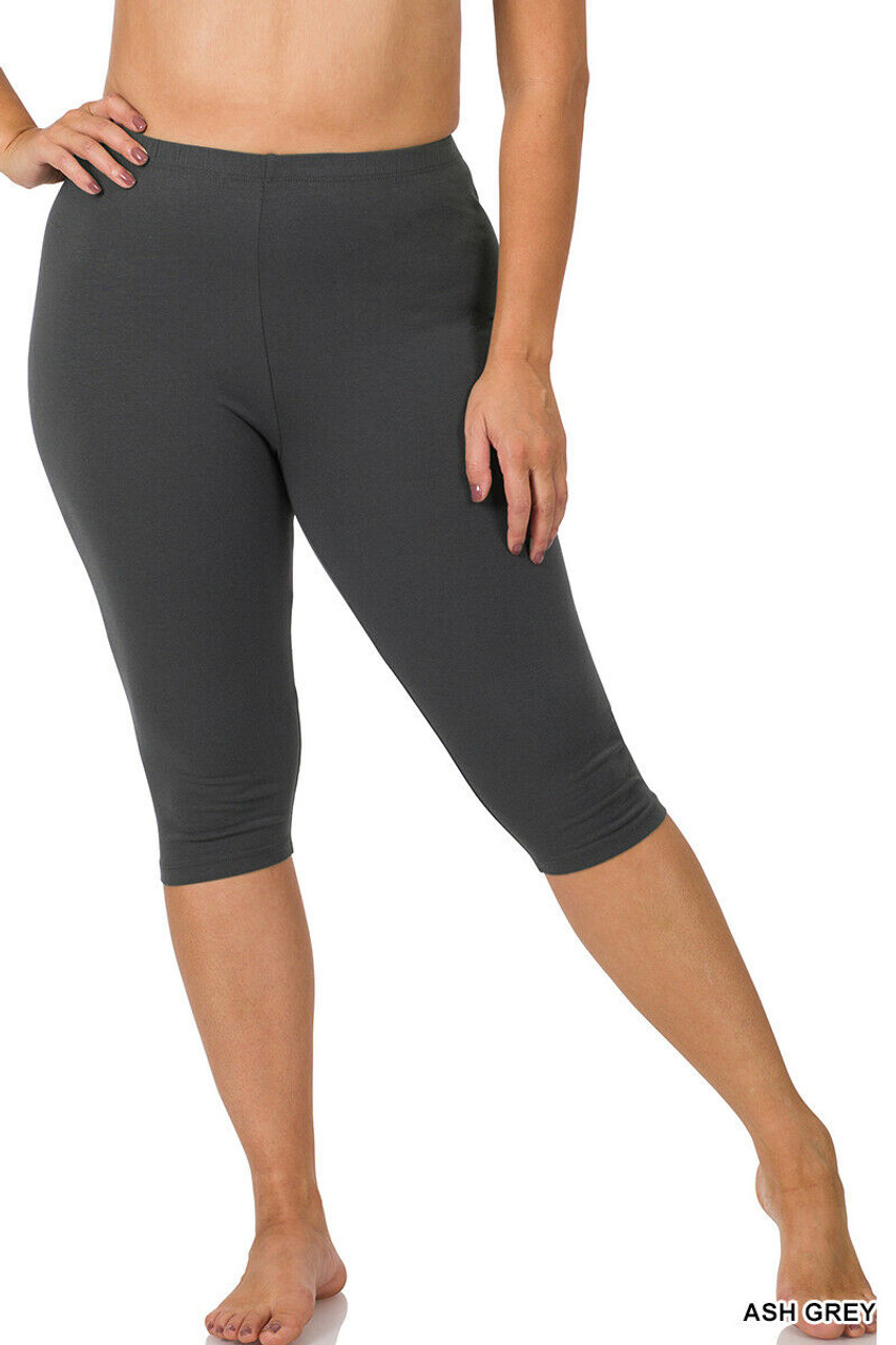 Women & Plus (S-3X) Essential Basic Cotton Spandex Stretch Below Knee  Length Capri Leggings (Single & Multi Packs Available)