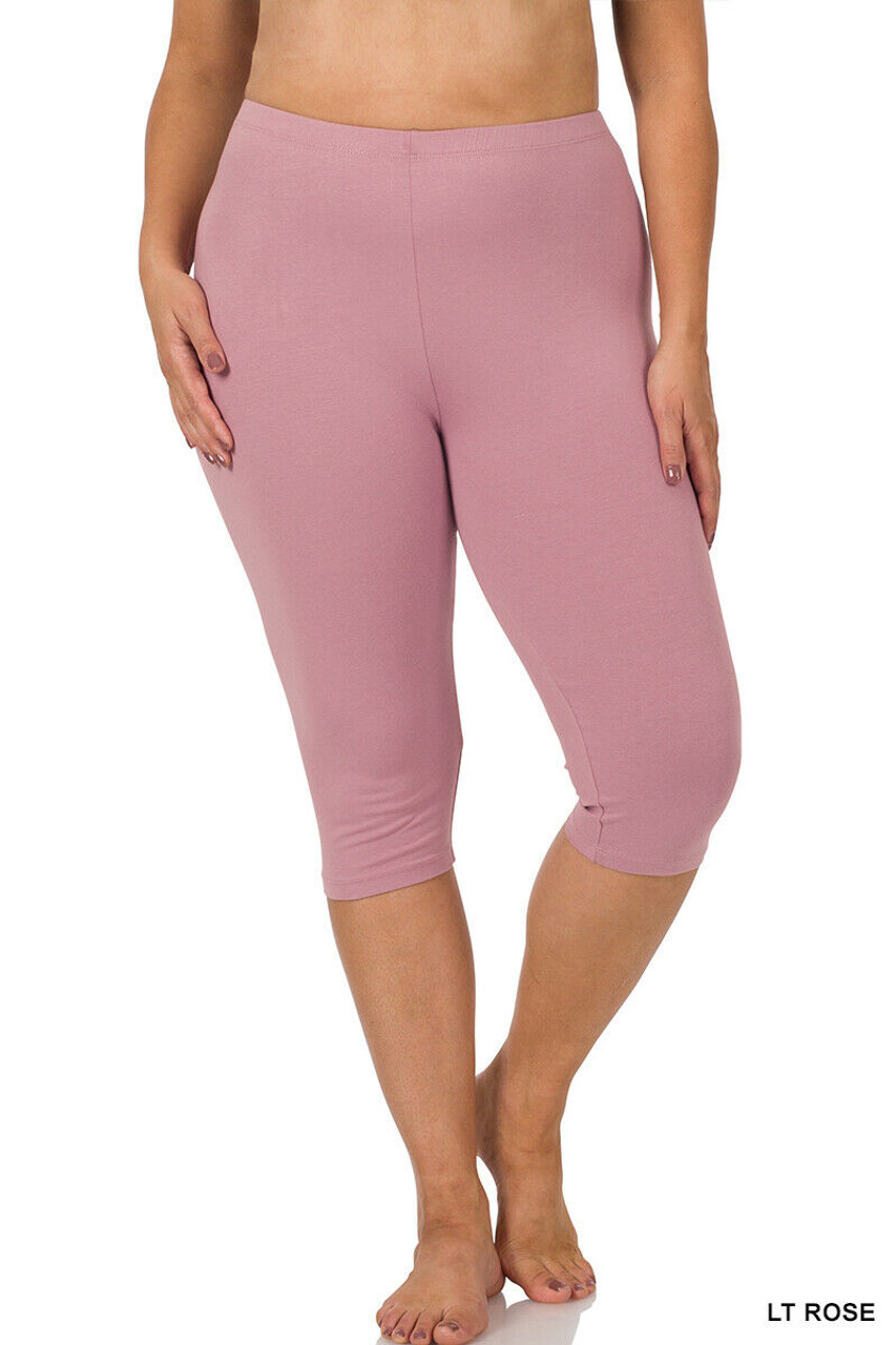 Zenana Premium Plus Size Cotton Capri Knee Length Leggings Multiple Solid  Colors Womens Plus Sizes (1X-3X)