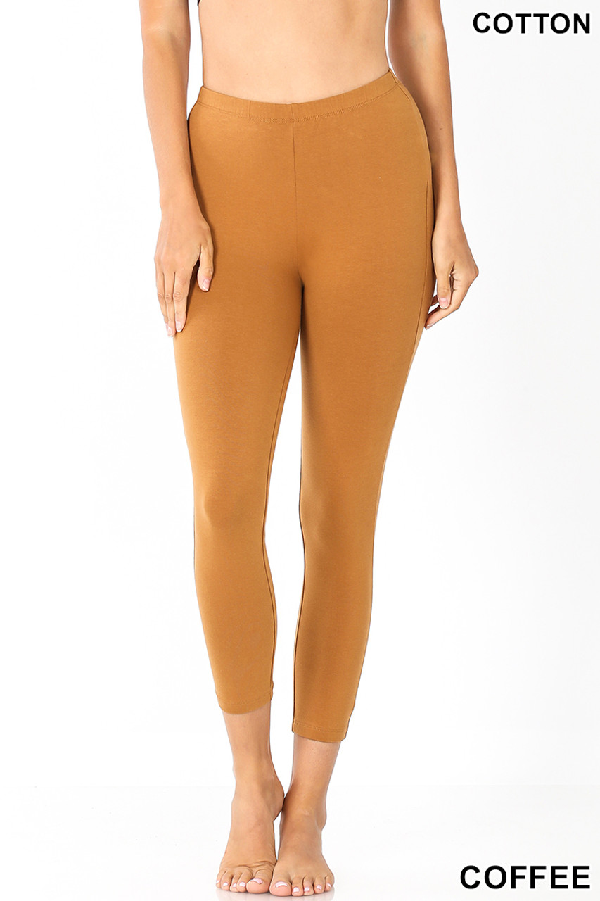 Brown Color Women's Capri Leggings, Knee-Length Polyester Capris Tights-Made  in USA (US Size: XS-2XL)