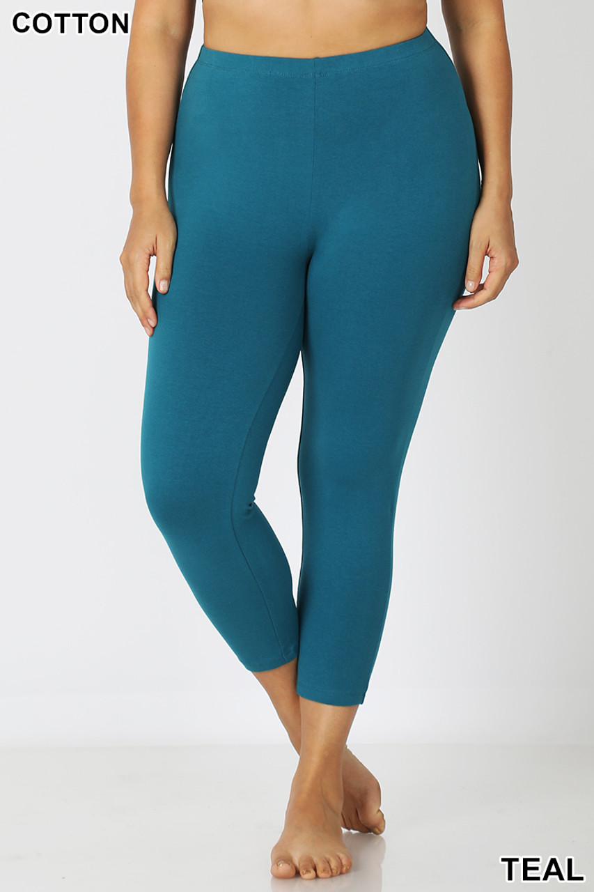 Zenana Premium Cotton Capri Knee Length Leggings Multiple Solid Colors  Womens Sizes (S-XL) Womens Plus Sizes (1X-3X)