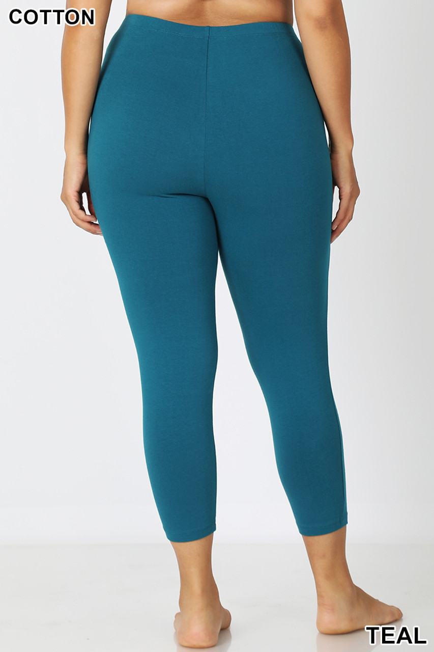 Zenana Plus Size Premium Cotton Capri Leggings Multiple Solid Colors Womens  Sizes 1X-3X