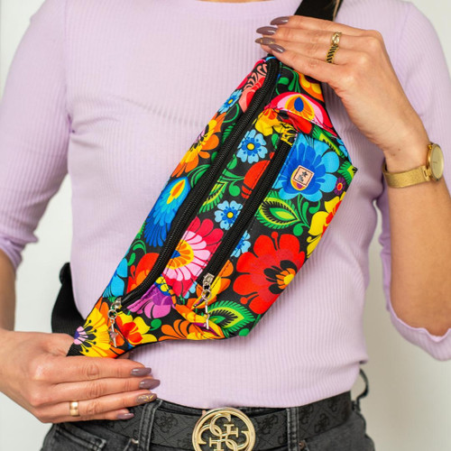Folkstar Polish Folk Belt Bag Fanny Pack - Black Lowicz