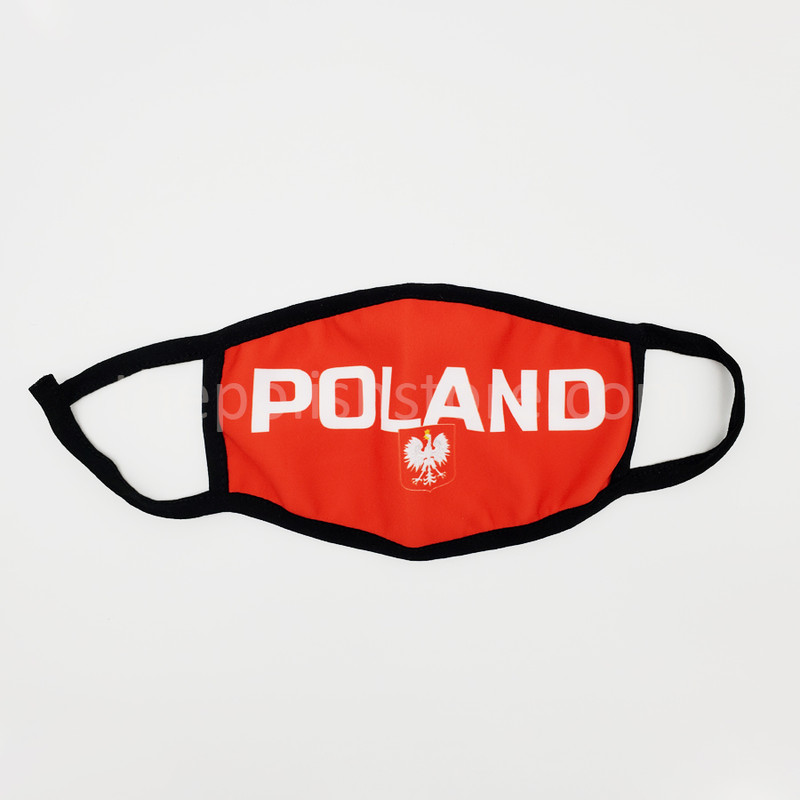 Polish Fashion Face Mask in White and Red with National Crest - Outer Layer 100% Polyester, Inner Layer 100% Cotton. Reusable and Washable. Caution: Not Suitable for Toxic Gases, May Irritate Sensitive Skin.