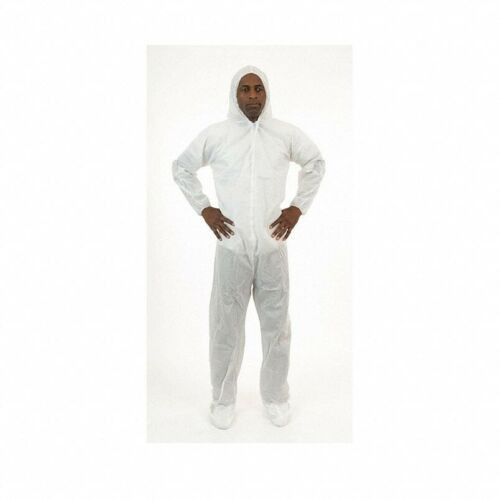 Spun Poly Coveralls with Hood and Boots, Elastic Wrists, White-6X - 25 Count
