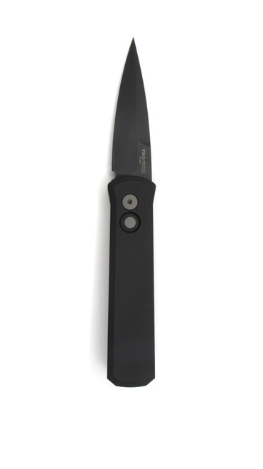 Protech Godson Solid Black Handle, Black Blade, Plain Edge