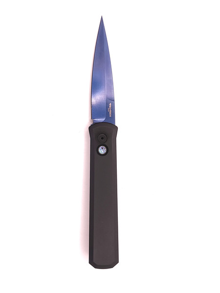 ProTech Godfather Black Handle Saphire plain edge Blade