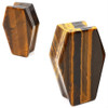 SoScene Coffin Shaped Tigers Eye Organic Stone Ear Gauges, featuring a coffin shape with natural tiger's eye stone pattern and colors.