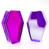 SoScene Coffin Shaped Purple Reflective Glass Ear Gauges, purple reflective coffin-shaped ear gauges made of glass.