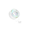 SoScene Hollow Mirror A B Glass Double Flare ear plugs tunnels, transparent with iridescent swirling pattern, measuring 12.1 mm or 0.47 inches in diameter.