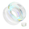 SoScene Hollow Mirror A B Glass Double Flare Ear Plugs Tunnels, multi-colored translucent glass body with a hollow mirror design.
