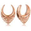 SoScene Rose Gold Artisan Filigree Stainless Steel Saddle Spreaders, close-up of ornate, crescent-shaped jewelry pieces with intricate detailing.