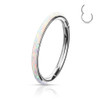 SoScene White Opal Rim High Quality Precision 316L Surgical Steel Hinged Segment Ring, showcasing a white opal lined segment ring with a sleek, polished finish and hinged design.